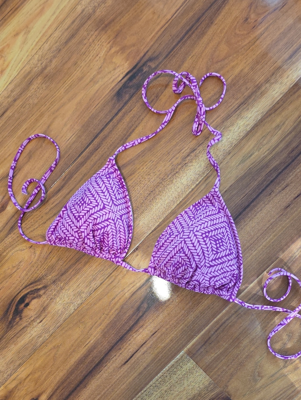 Purple Printed Triangle Bikini Top